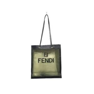 FENDI Mesh Tote Bag Handbag Big FF Leather Khaki Green Brown